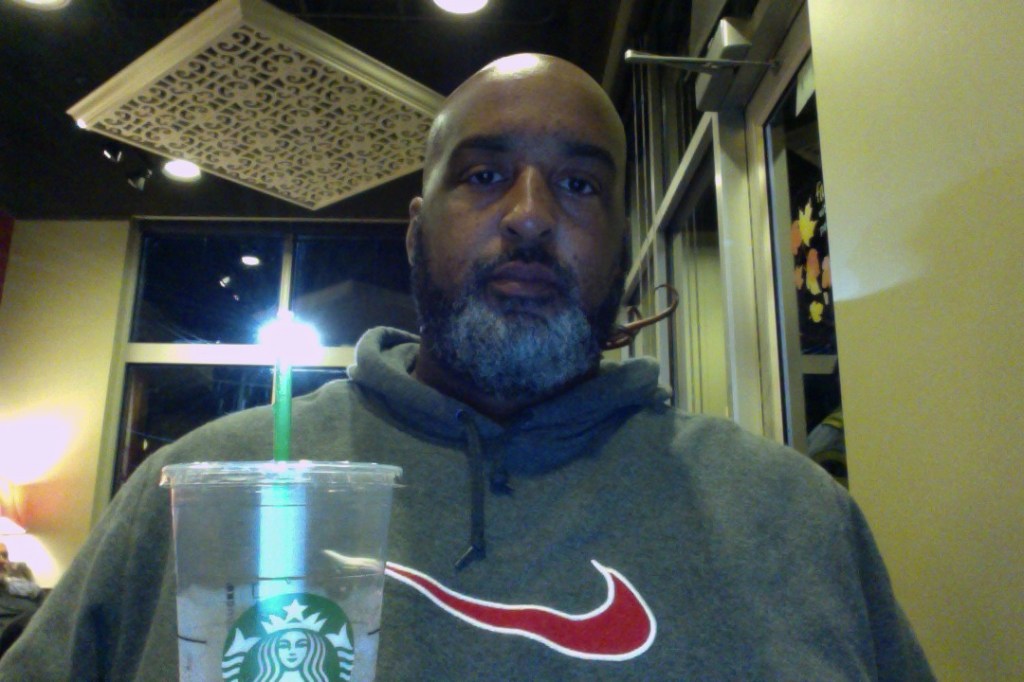 Enjoying a cup at Starbucks